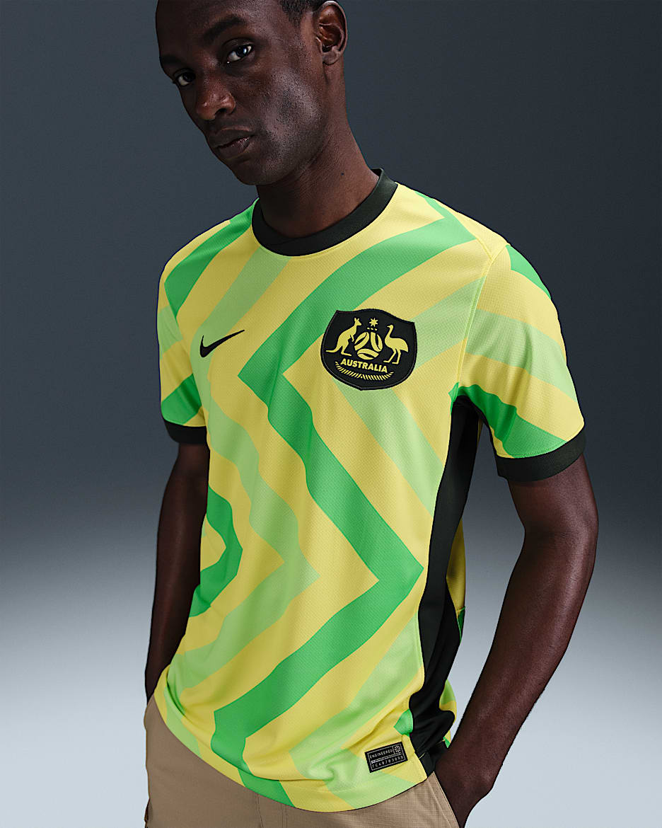 Australië 2025/26 Stadium Thuis Nike Dri-FIT replicavoetbalshirt voor heren - Light Voltage Yellow Ii/Pro Green/Pro Green/Pro Green