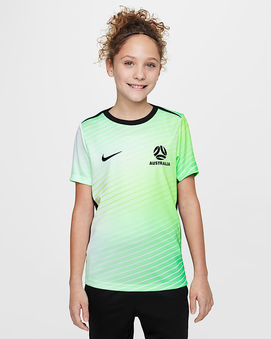 Haut de foot à manches courtes d'avant-match Nike Dri-FIT Australie Academy Pro pour ado - Poison Green/Night Forest/Night Forest