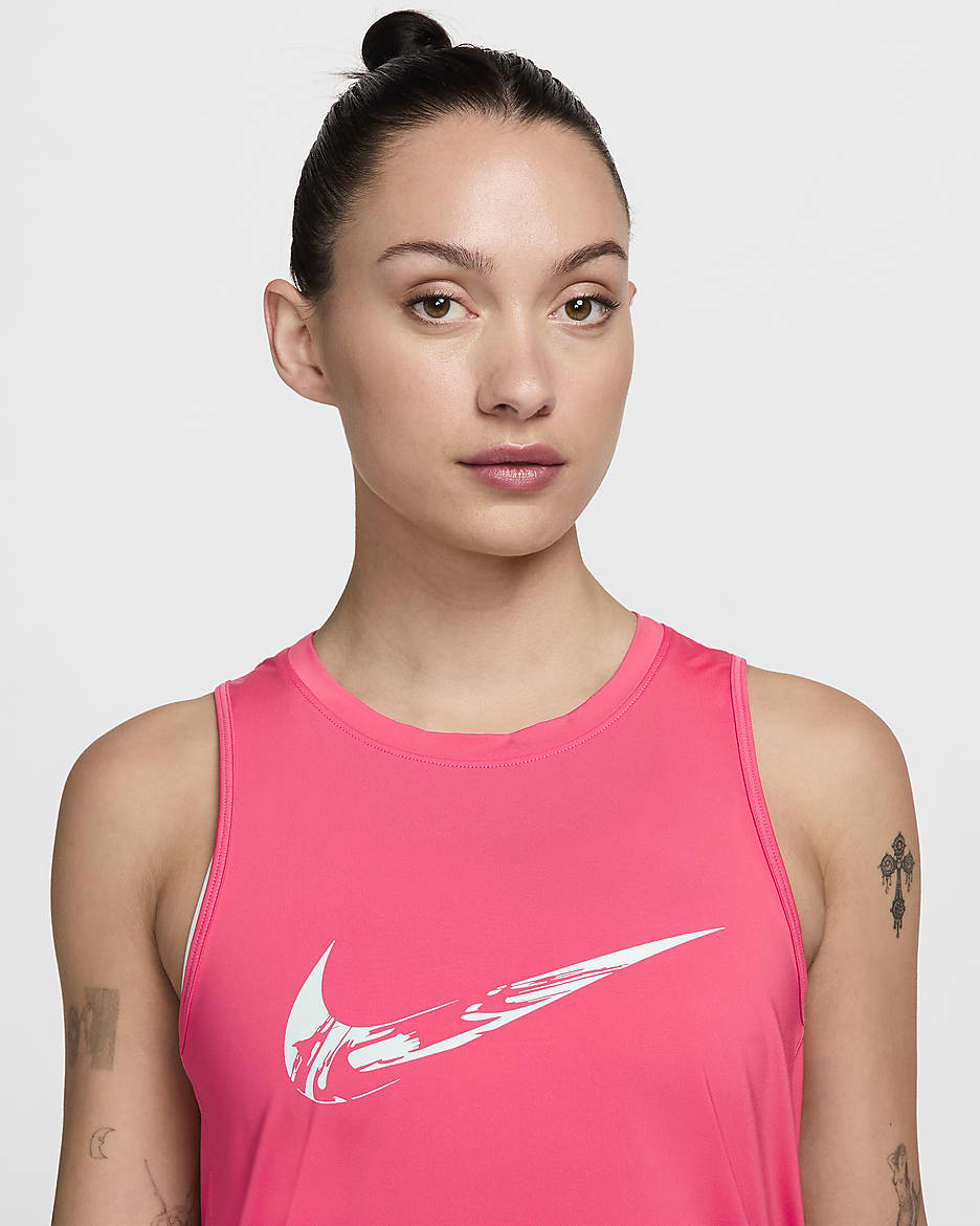 Nike One Dri-FIT løpesinglet med grafikk til dame - Aster Pink/Glacier Blue