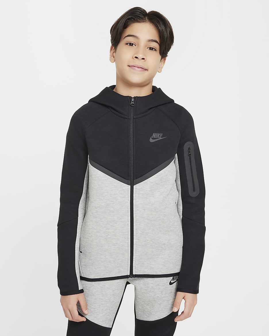 Nike Sportswear Tech Fleece Older Kids' Full-Zip Hoodie - Dark Grey Heather/Black/Black/Black