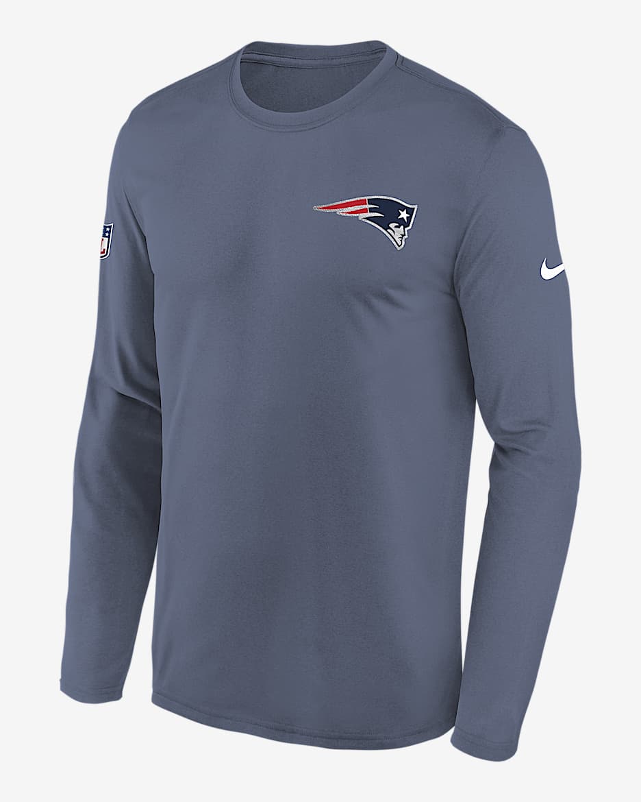 Playera de manga larga Nike Dri-FIT de la NFL para niños talla grande New England Patriots Rivalry Sideline Legend - Mezclilla