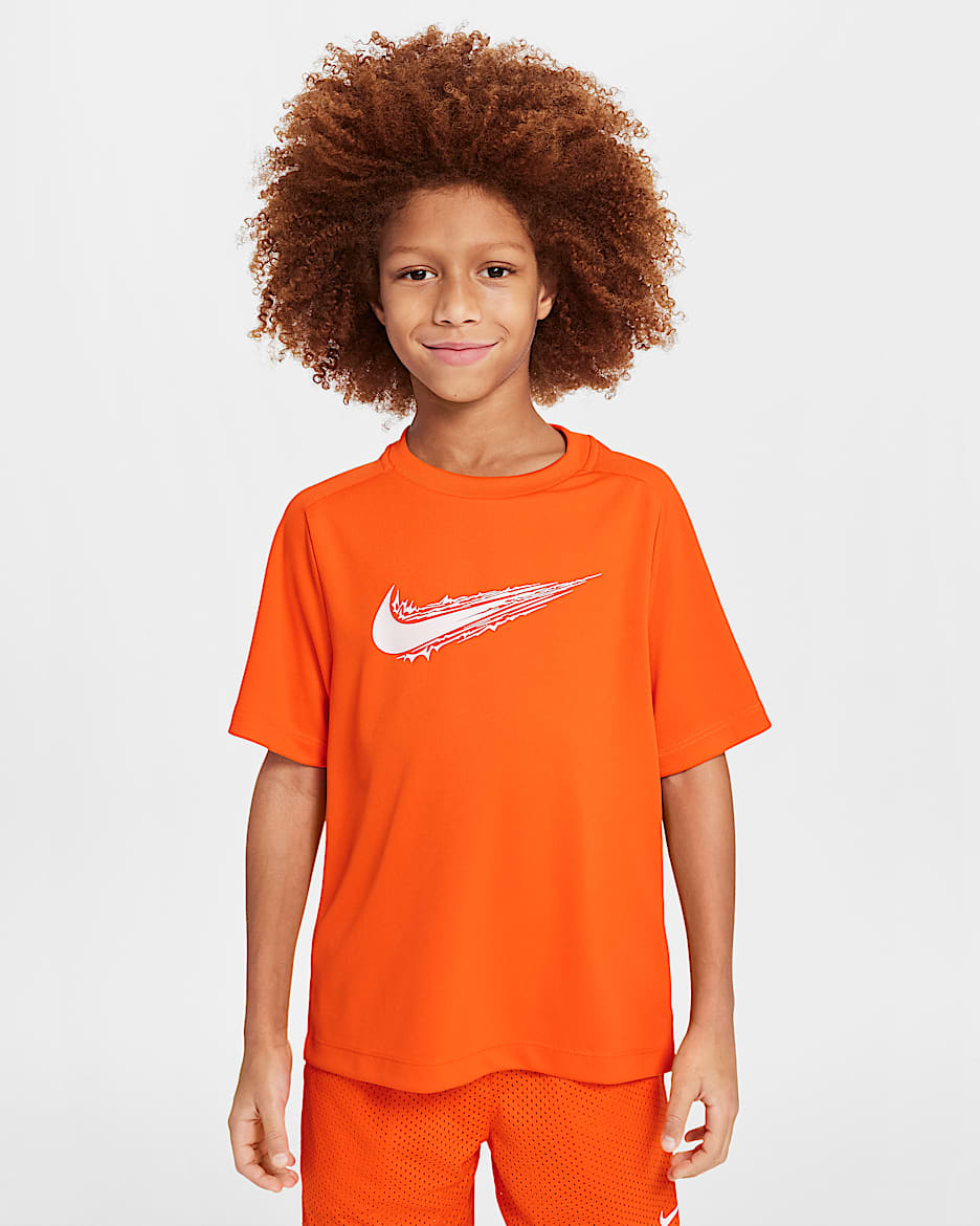 Nike Multi Big Kids' (Boys') Dri-FIT Short-Sleeve Top - Safety Orange/White