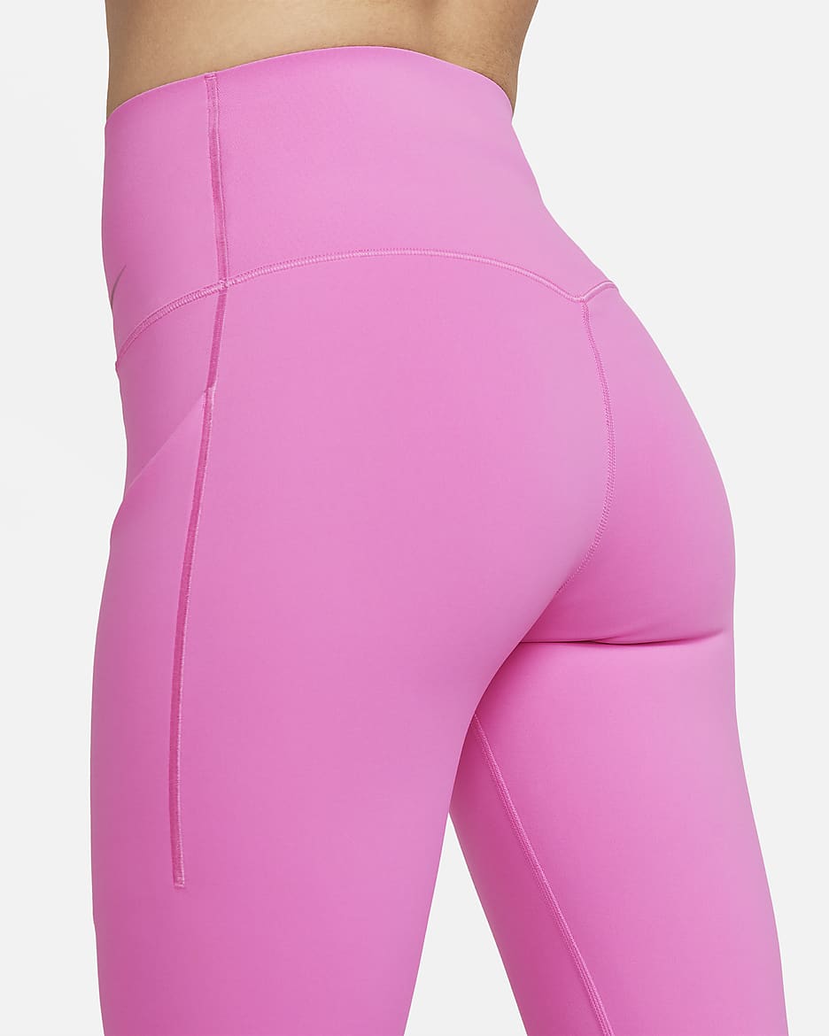 Nike Universa Women's Medium-Support High-Waisted 7/8 Leggings with Pockets - Playful Pink/Black