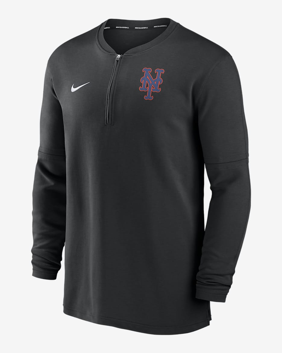 Playera de manga larga Nike Dri-FIT de la MLB de medio cierre para hombre New York Mets Authentic Collection Game Time - Negro