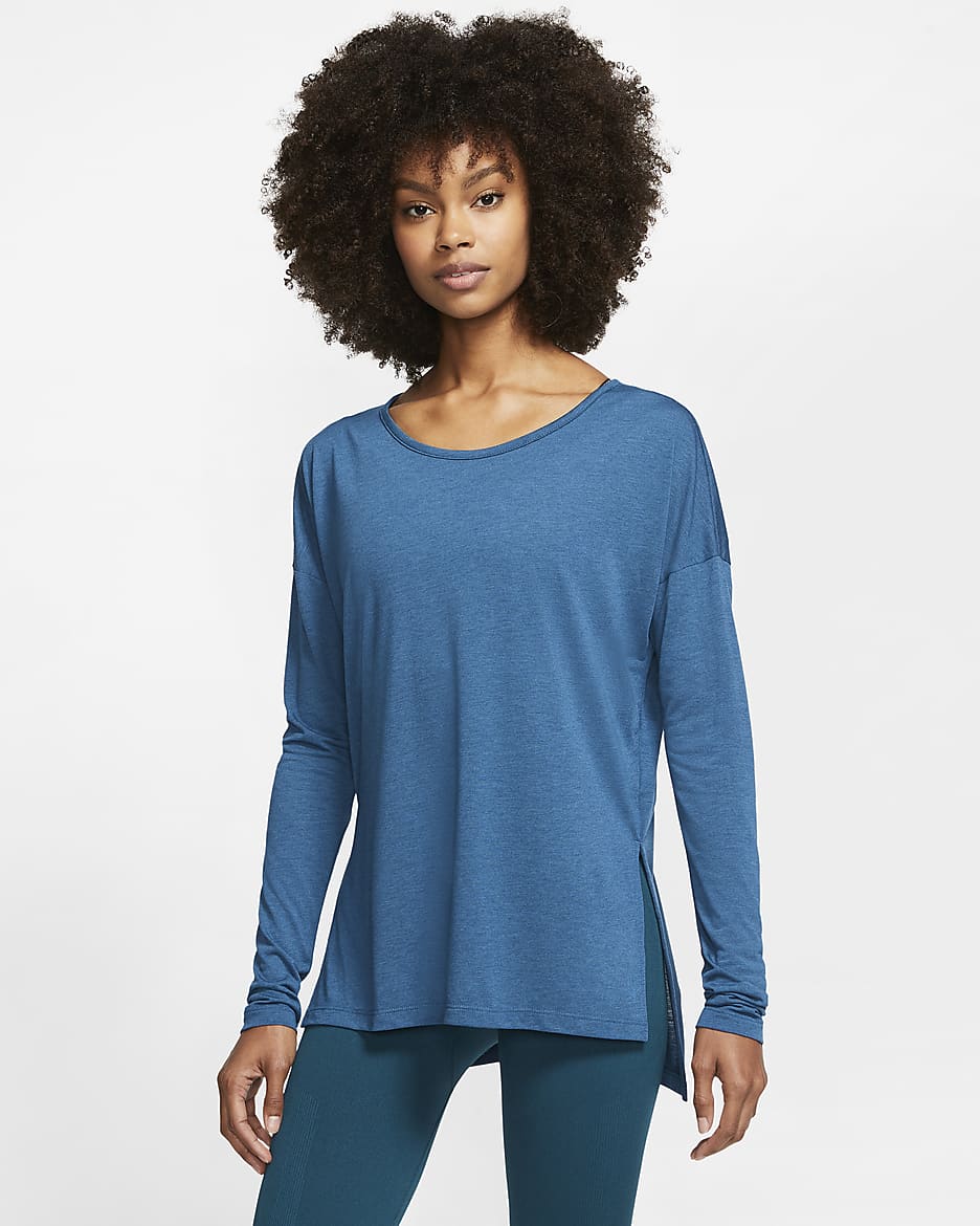 Nike Dri-FIT Yoga Women's Long-Sleeve Training Top - Valerian Blue/Heather/Industrial Blue/Industrial Blue