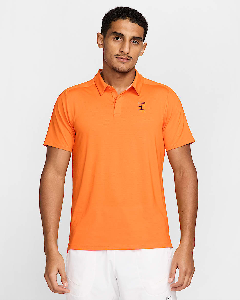 NikeCourt Advantage Men's Dri-FIT Tennis Polo - Safety Orange/Apricot Agate/Black