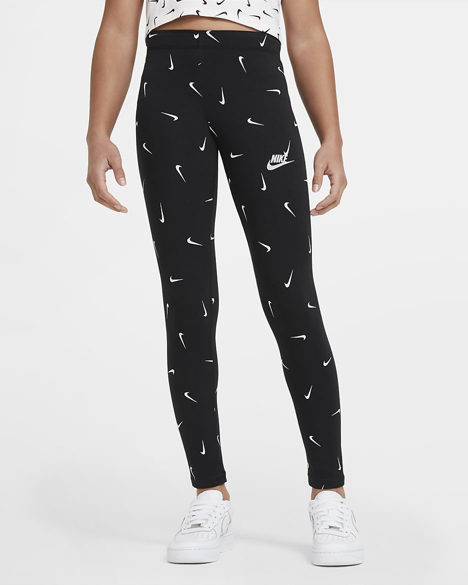 Nike Sportswear Favorites Big Kids' (Girls') Printed Leggings - Black/White/White