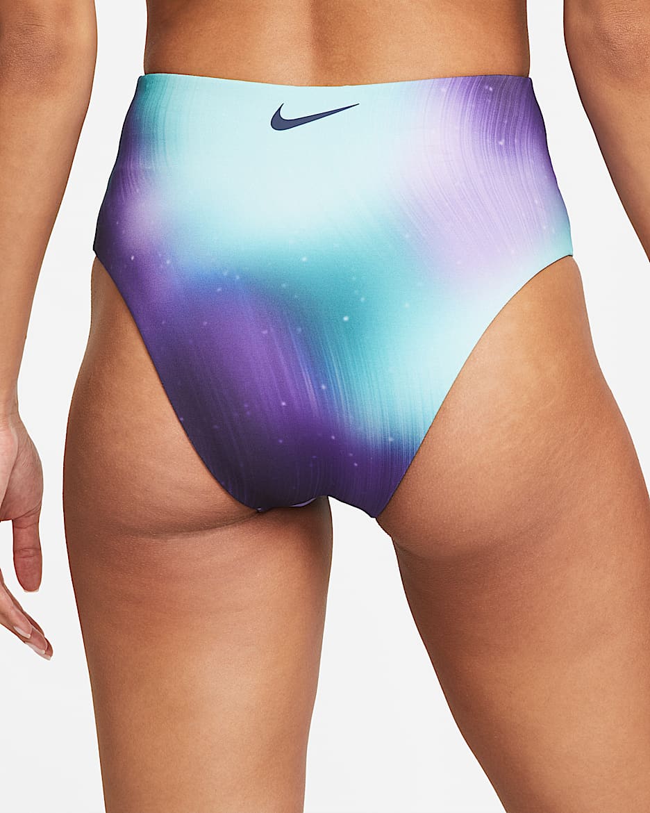 Prenda para la parte inferior de natación de cintura alta reversible para mujer Nike Aurora Borealis - Morado pulso/Morado psíquico/Azul marino medianoche/Negro