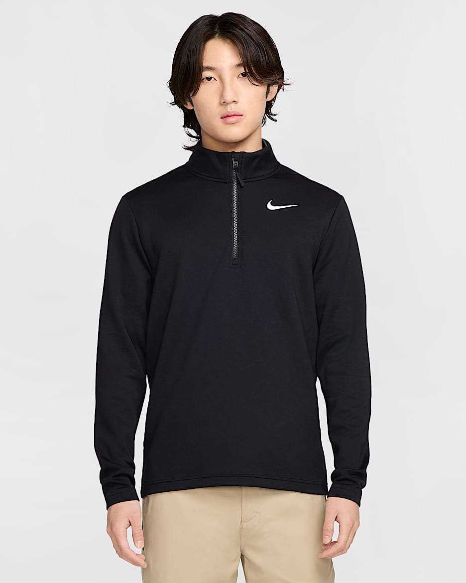 ナイキ ビクトリー メンズ Dri-FIT サーマ フレックス 1/2ジップ ゴルフトップ - ブラック/ブラック/ホワイト