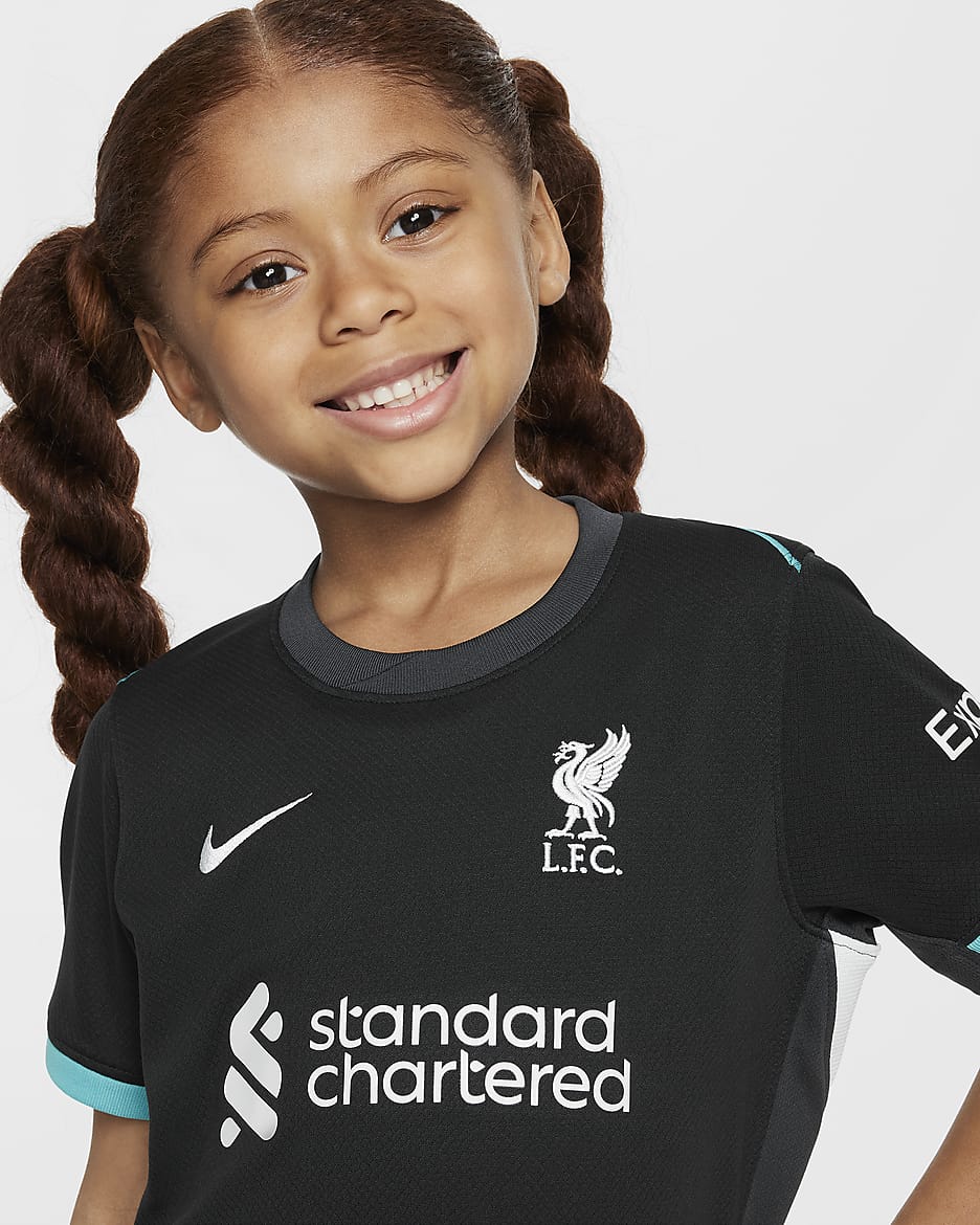 Liverpool FC 2024/25 Stadyum Deplasman Nike 3 Parça Küçük Çocuk Futbol Taraftar Forması - Night Forest/Anthracite/Washed Teal/Sail