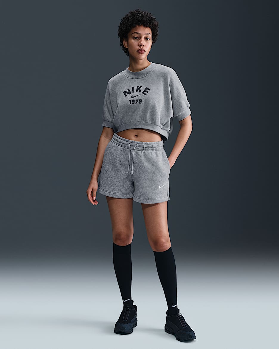 Shorts de tiro medio de 10 cm para mujer Nike Sportswear Phoenix Fleece - Gris oscuro jaspeado/Vela