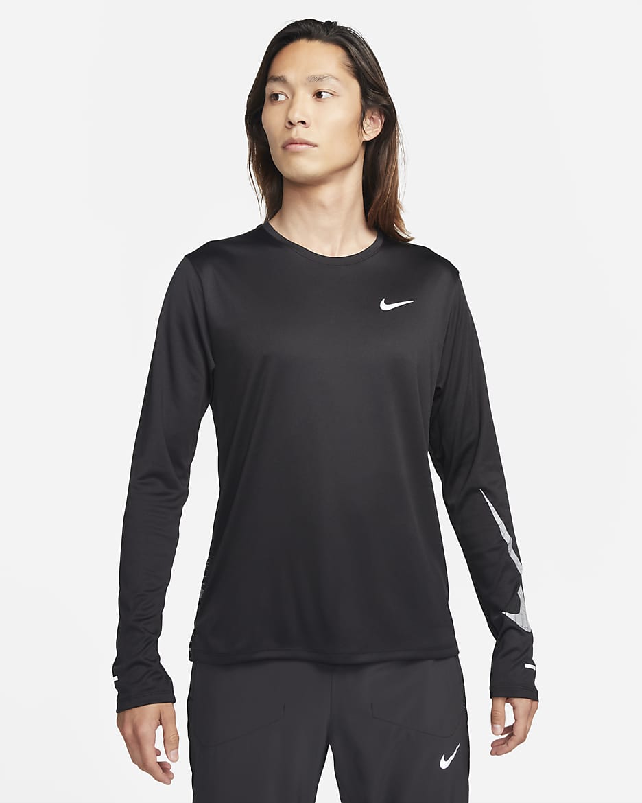 Nike Dri-FIT Miler Run Division 男款 Flash 長袖跑步上衣 - 黑色
