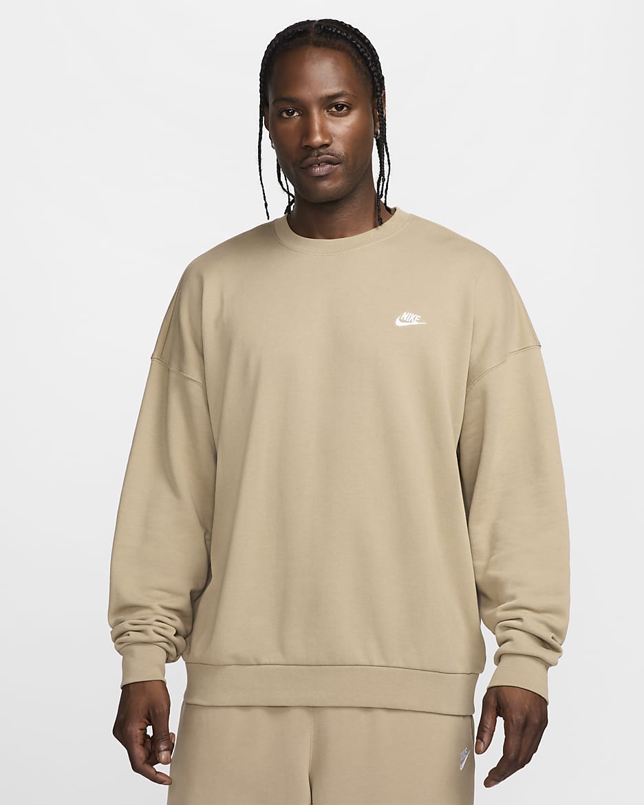 Sudadera de cuello redondo de French Terry Nike oversized para hombre Nike Club Fleece - Caqui/Caqui/Blanco