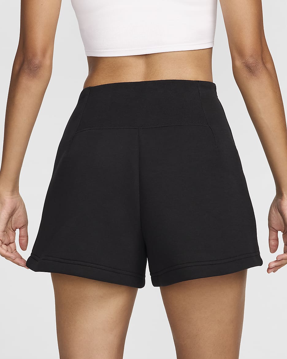 Shorts de tiro alto de 8 cm plisados para mujer Nike Sportswear Tech Fleece - Negro/Negro