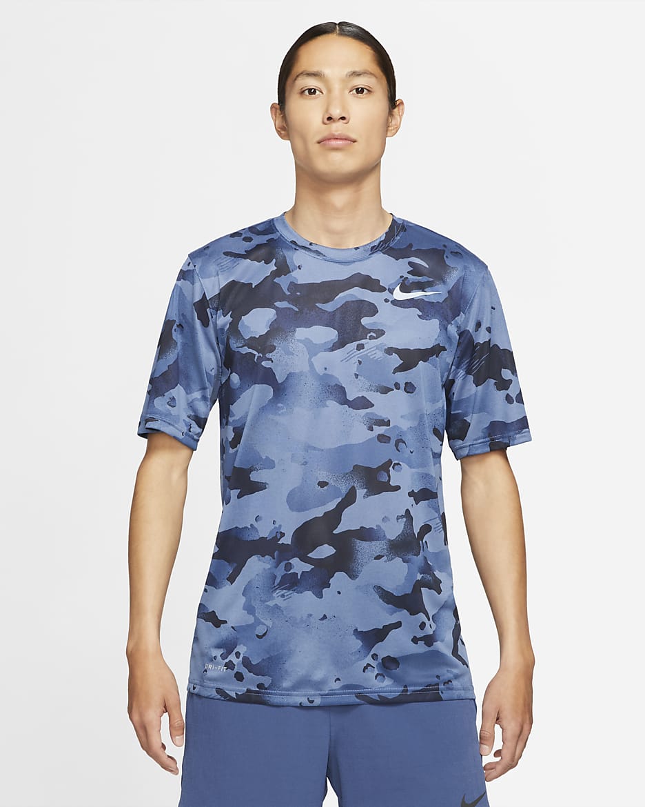 Playera de entrenamiento con estampado de camuflaje para hombre Nike Dri-FIT - Azul piedra/Azul militar claro