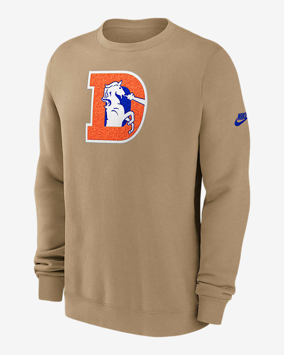 Sudadera de cuello redondo sin cierre Nike de la NFL para hombre Denver Broncos Swing Pass Rewind Club - Tostado/Beige