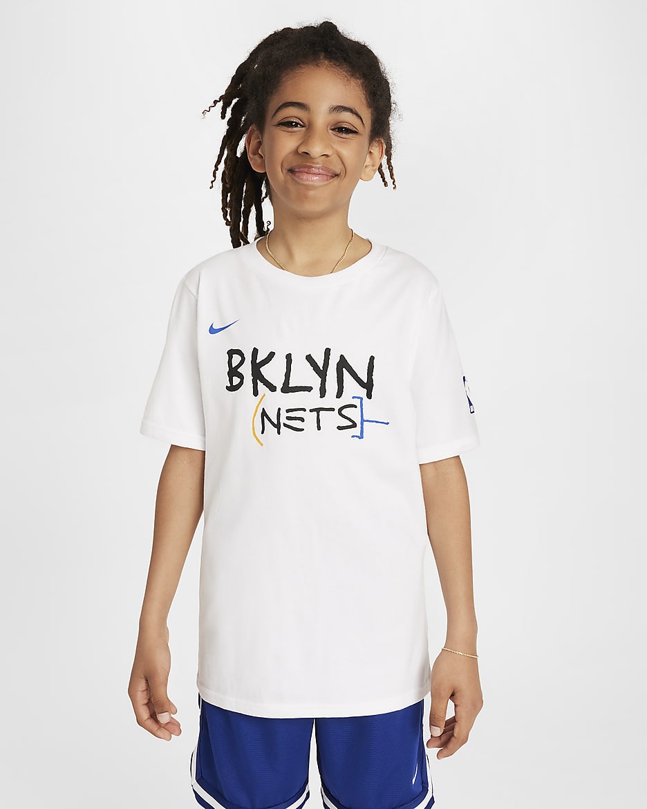 Brooklyn Nets City Edition Older Kids' Nike NBA Logo T-Shirt - White