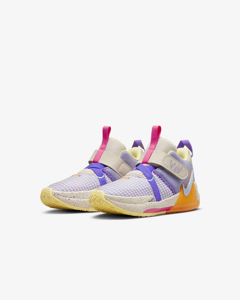 LeBron Witness 7 Little Kids' Shoes - Light Orewood Brown/Action Grape/Vivid Orange/Cobalt Bliss