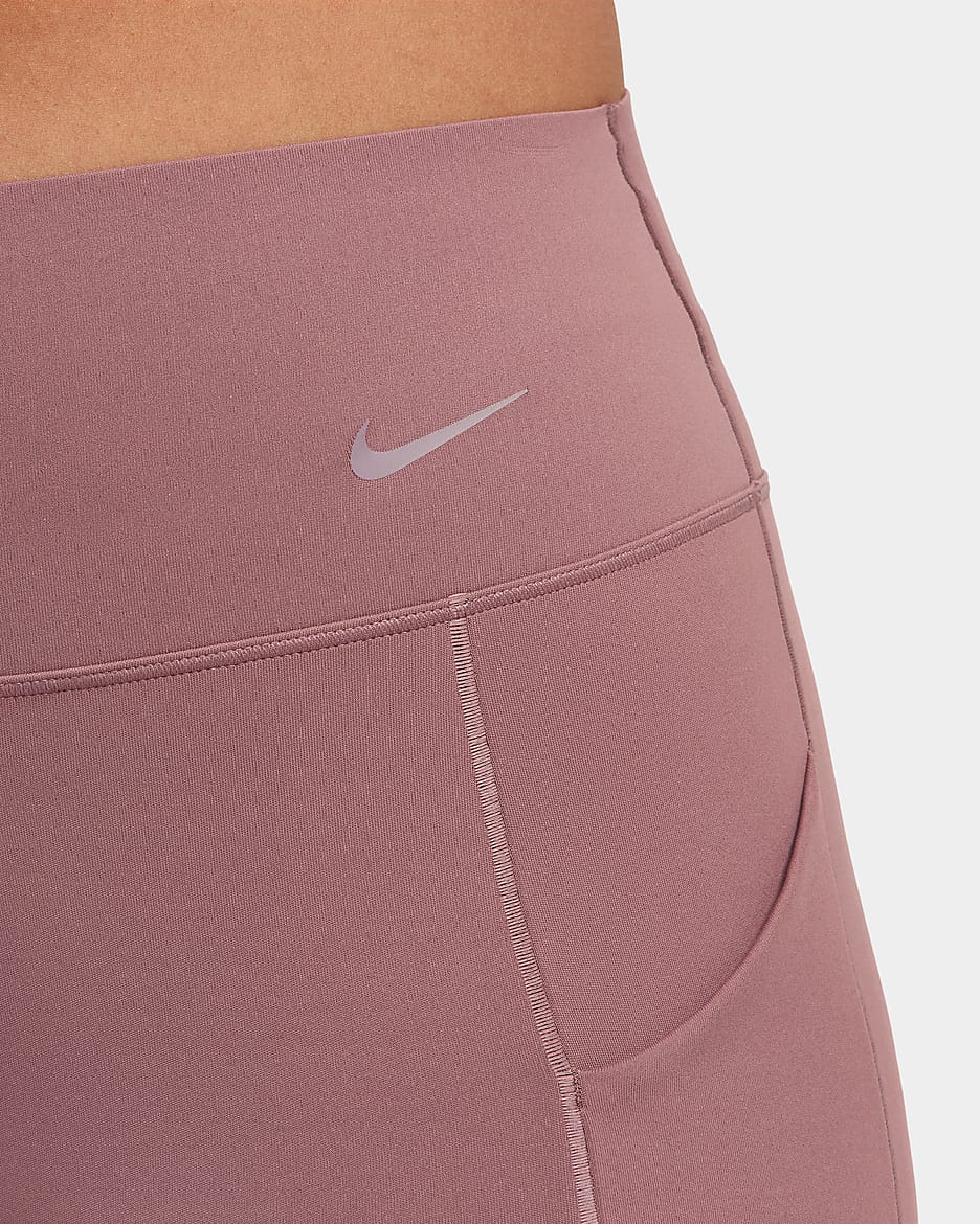 Nike Universa 7/8-legging met halfhoge taille, zakken en medium ondersteuning voor dames - Smokey Mauve/Zwart