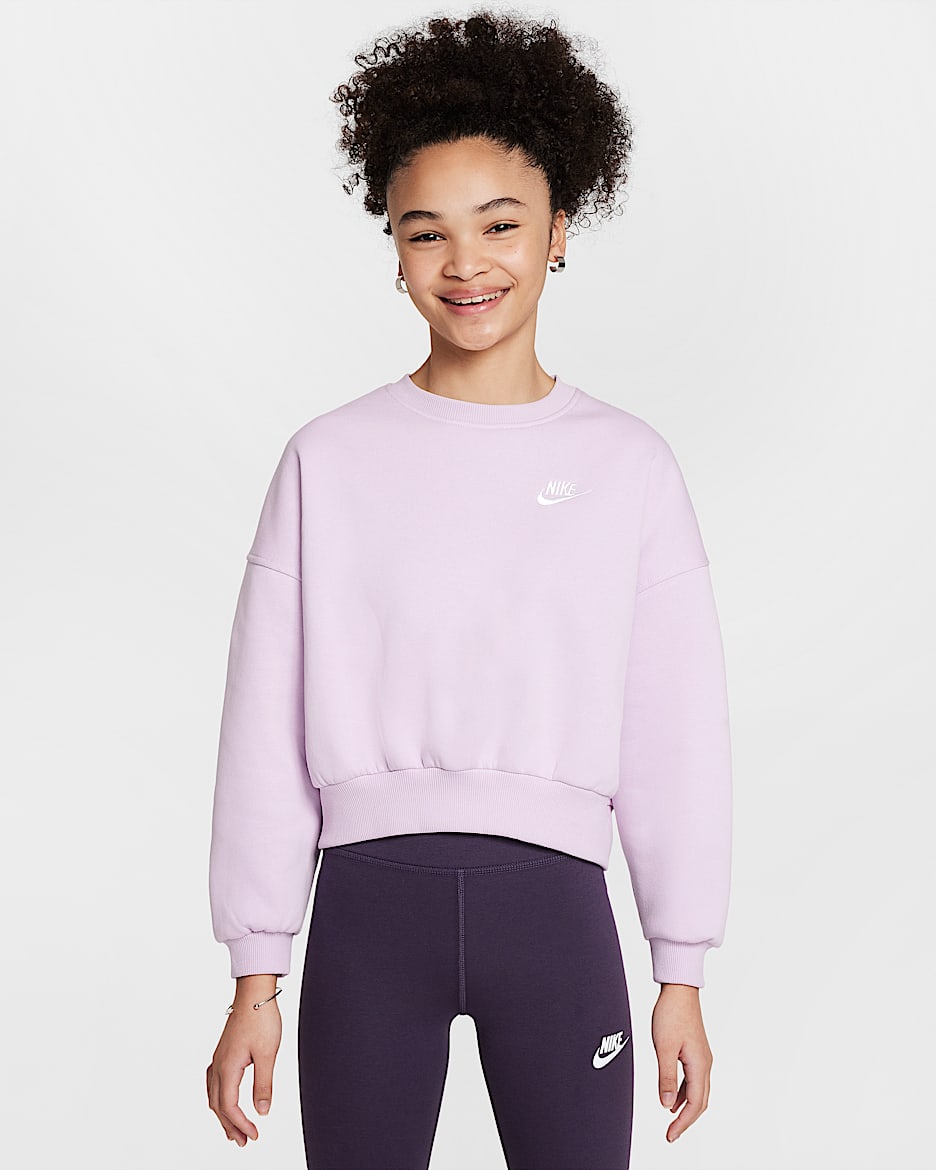 Nike Sportswear Club Fleece Girls' Boxy Crew-Neck Sweatshirt - Doll/White
