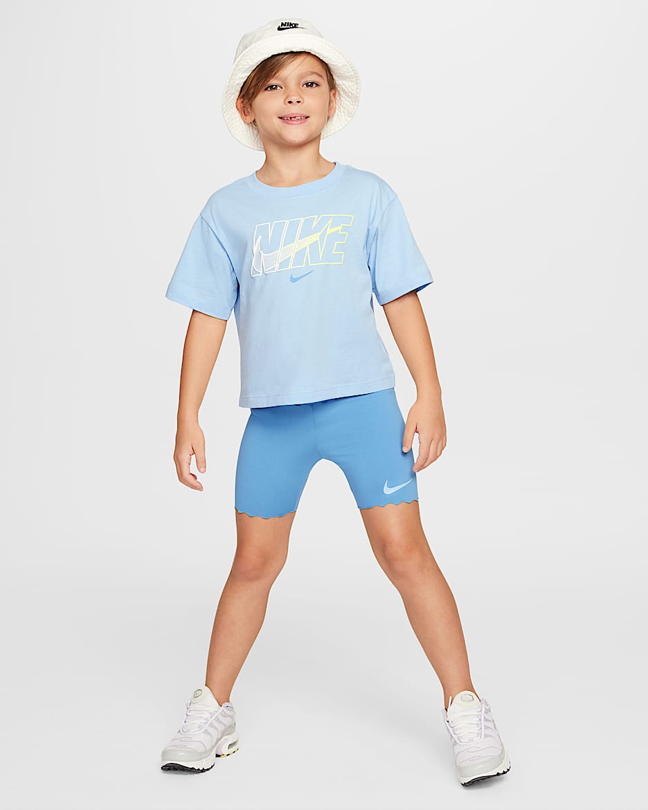 Conjunto de 2 piezas de shorts de ciclismo para niños talla pequeña Nike Dri-FIT Swoosh Motion - Azul extremo
