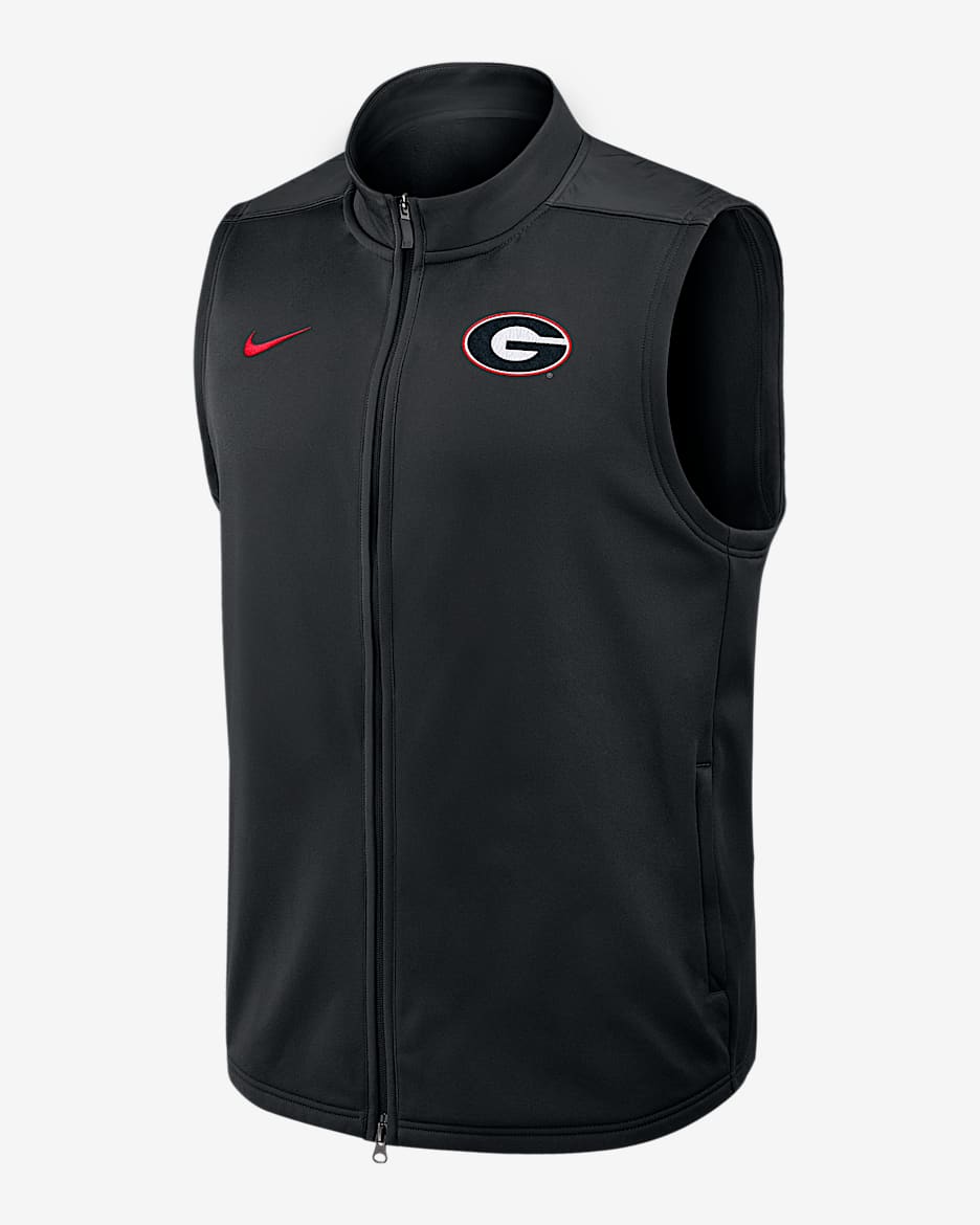 Chaleco universitario Nike Therma-FIT de cierre completo para hombre Georgia Victory - Negro