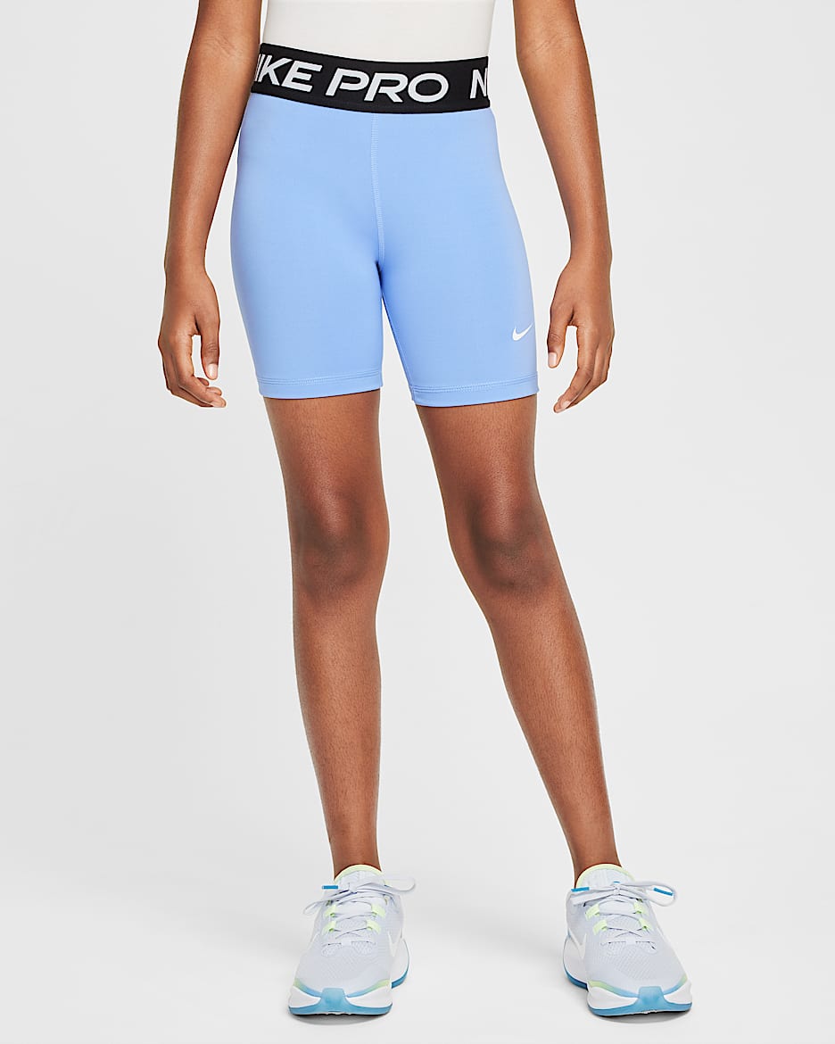 Nike Pro Older Kids' (Girls') Dri-FIT 13cm (approx.) Shorts - Royal Pulse/White
