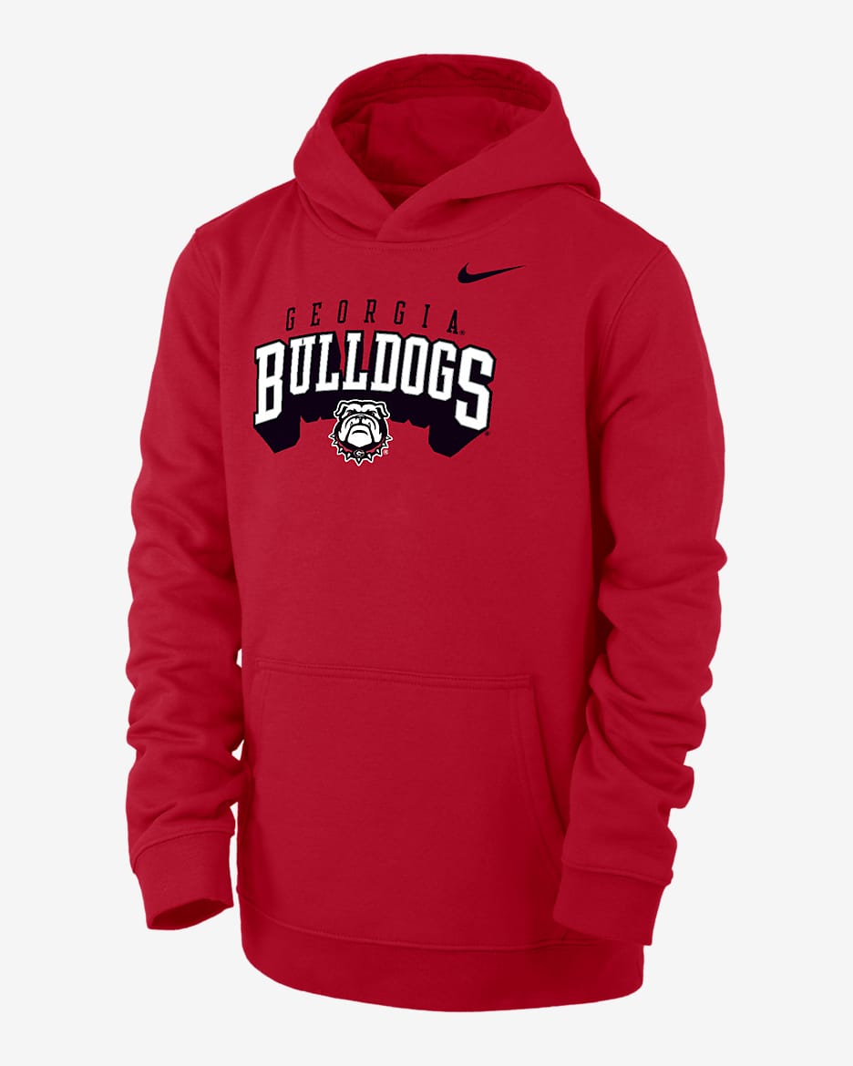 Georgia Club Fleece Big Kids' (Boys') Nike College Pullover Hoodie - University Red