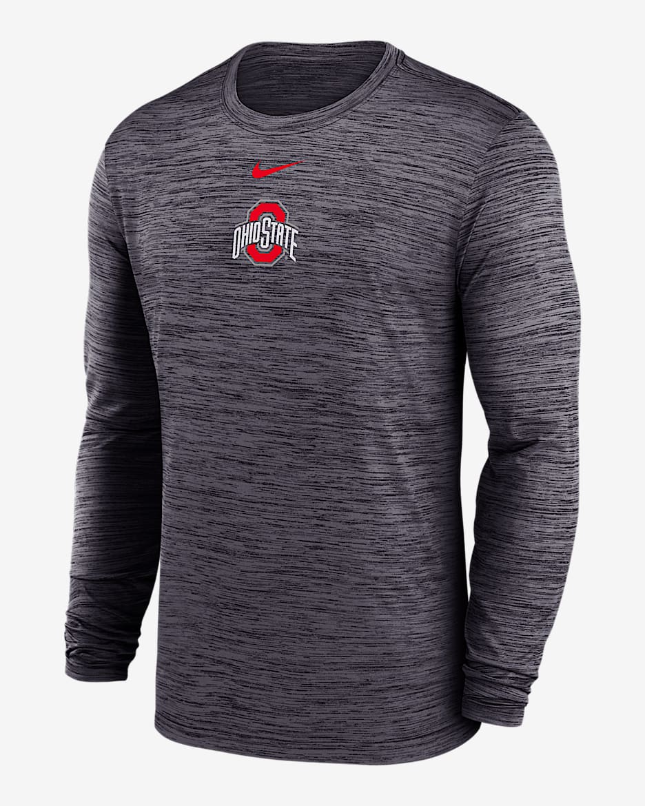 Playera de manga larga universitaria Nike Dri-FIT para hombre Ohio State Sideline Velocity - Negro