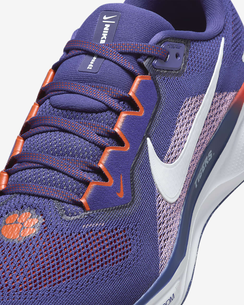 Tenis de correr en pavimento universitarios Nike para hombre Clemson Pegasus 41 - Orquídea nuevo/Blanco/Naranja universitario/Blanco