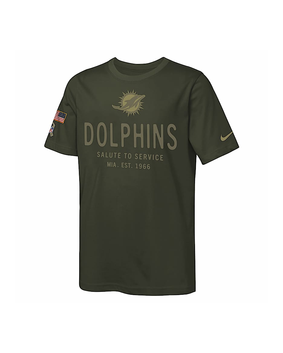 Miami Dolphins Salute to Service Sideline Big Kids’ Nike Dri-FIT NFL T-Shirt - Olive