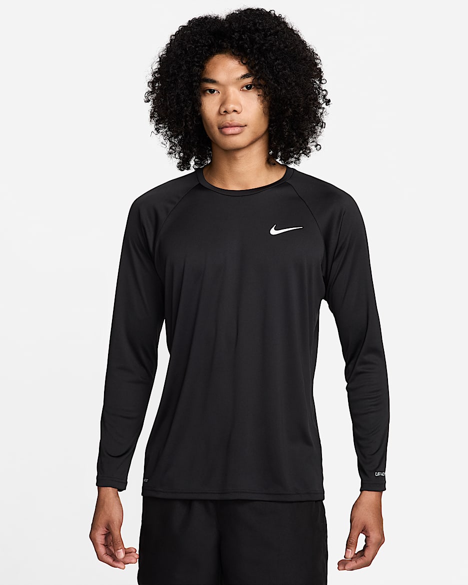 Camiseta Hydroguard de natación de manga larga para hombre Nike Essential - Negro