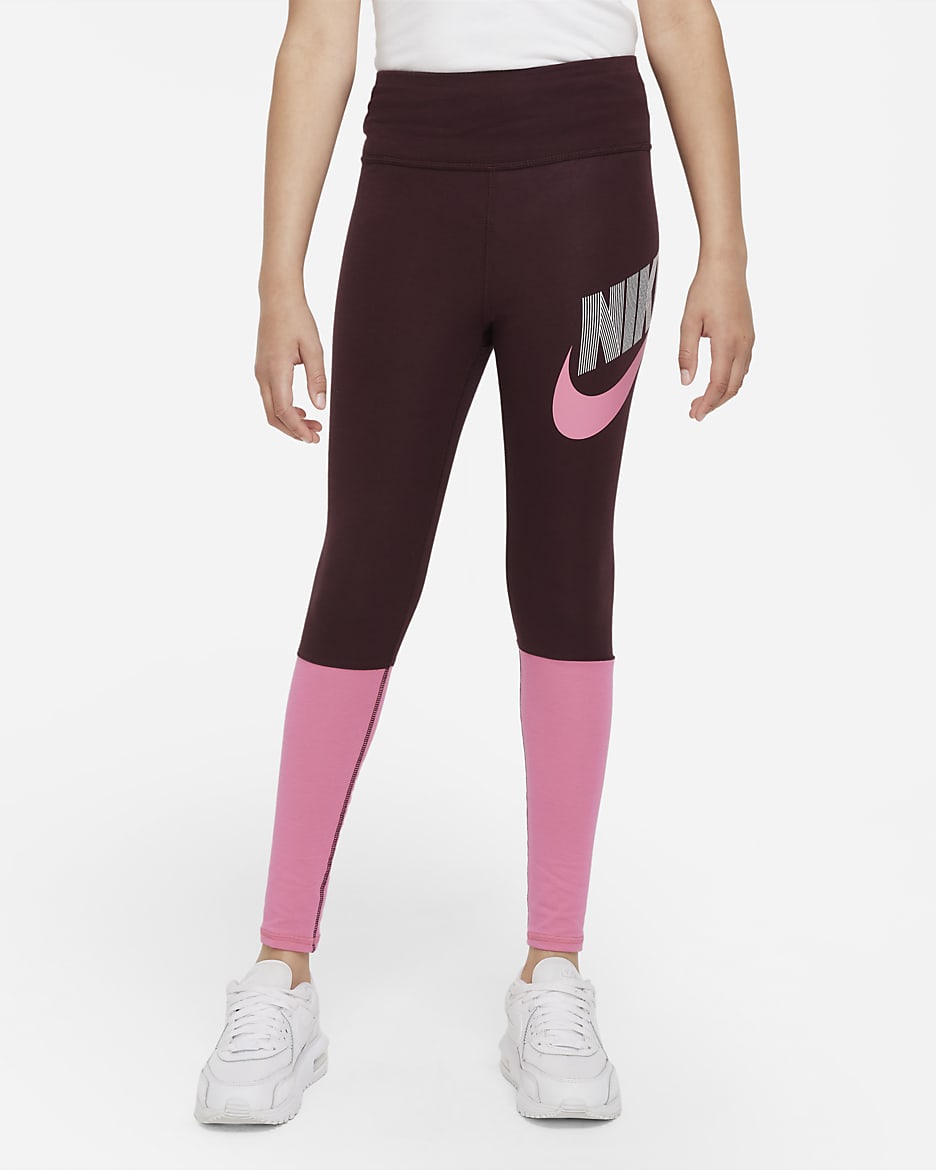 Nike Sportswear Favorites Big Kids' (Girls') High-Waisted Dance Leggings - Burgundy Crush/Pinksicle