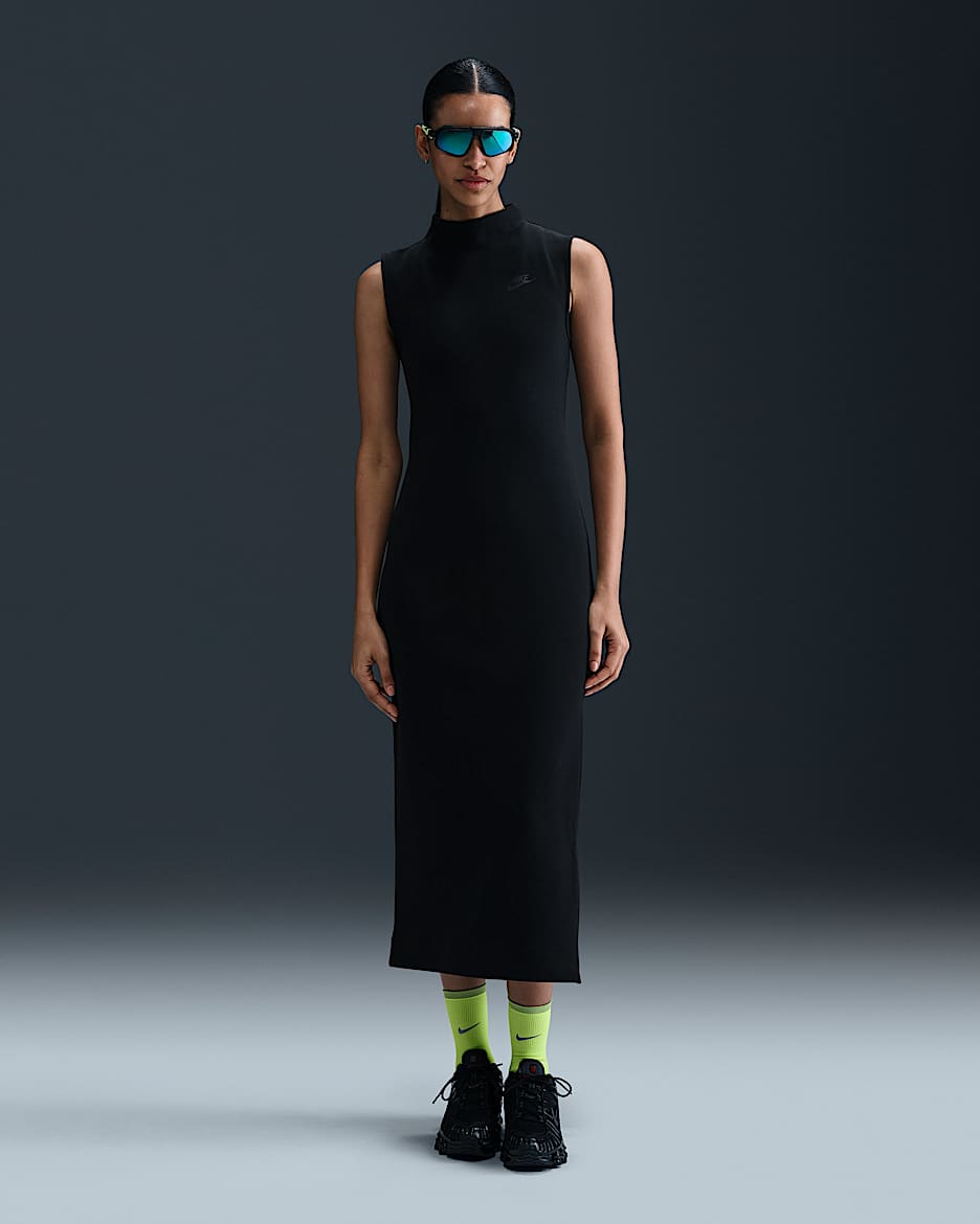 Vestido de tirantes slim de largo maxi para mujer Nike Sportswear Tech Fleece - Negro/Negro