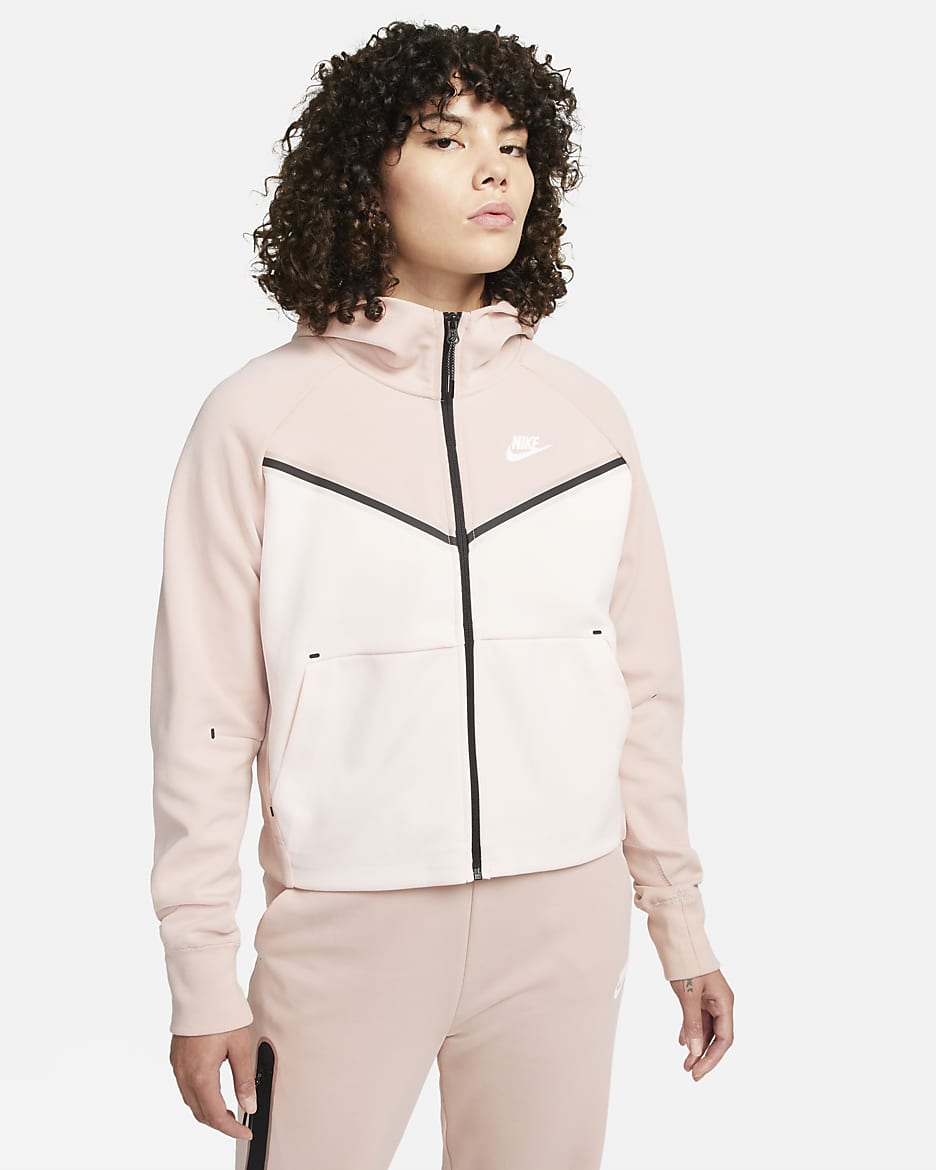 Sudadera con gorro de cierre completo para mujer Nike Sportswear Tech Fleece Windrunner - Rosa Oxford/Rosa suave claro/Blanco