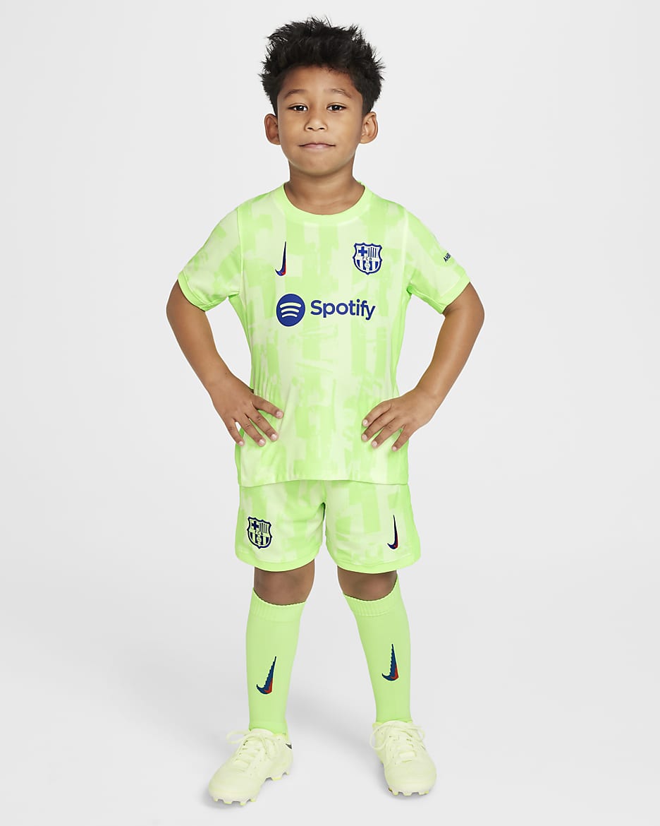 FC Barcelona 2024/25 Stadium Derde Nike driedelig replica-voetbaltenue voor kleuters - Barely Volt/Barely Volt/Lime Blast/Old Royal