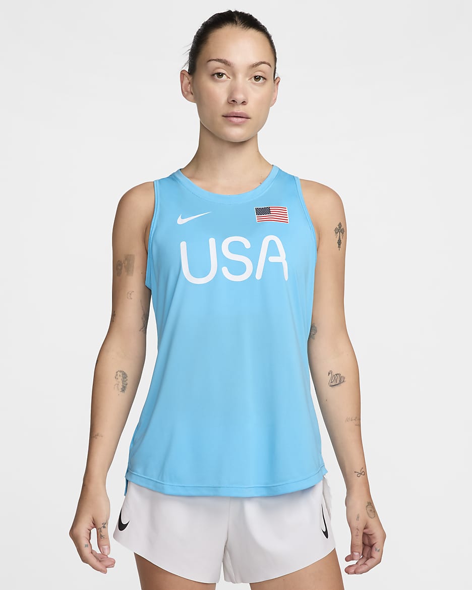 Camiseta de tirantes de correr Nike Dri-FIT para mujer USA One - Azul báltico/Azul eléctrico/Blanco