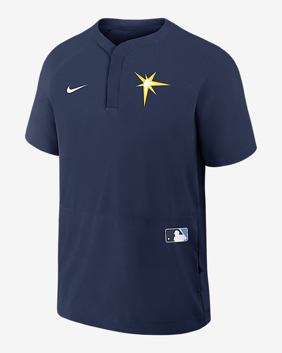 Rompevientos de manga corta Nike de la MLB para hombre Tampa Bay Rays Authentic Collection - Azul marino