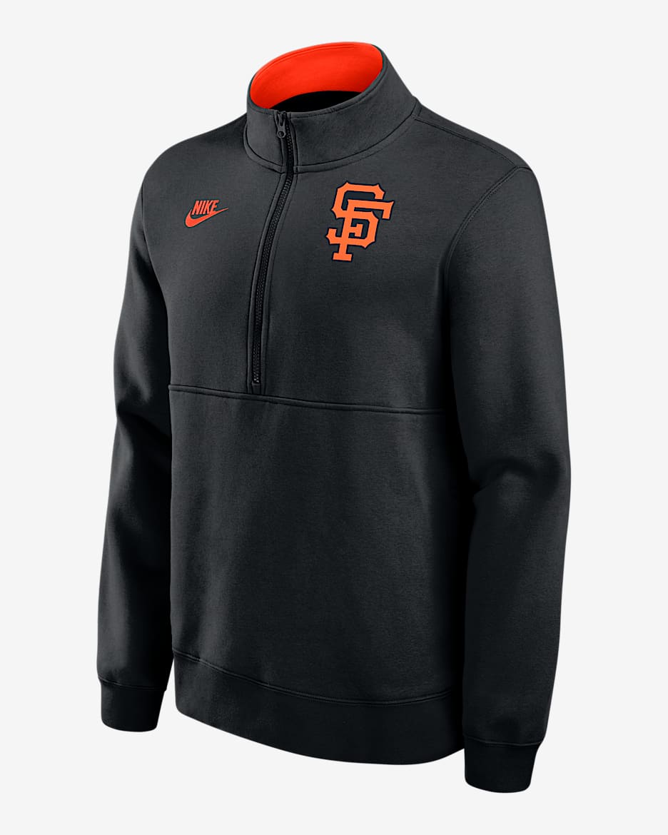 Sudadera de cuello redondo Nike de la MLB de medio cierre para hombre San Francisco Giants Cooperstown - Negro