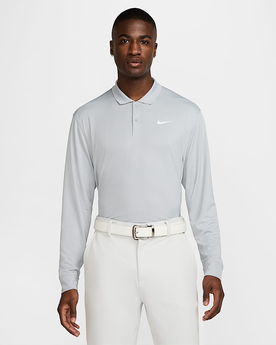 Polo de golf de manga larga para hombre Nike Dri-FIT Victory - Gris lobo/Blanco