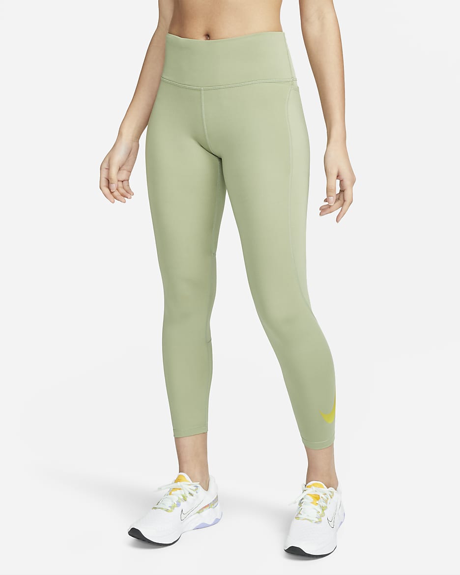 Nike Fast 7/8-Lauf-Leggings mit mittelhohem Bund und Taschen für Damen - Oil Green