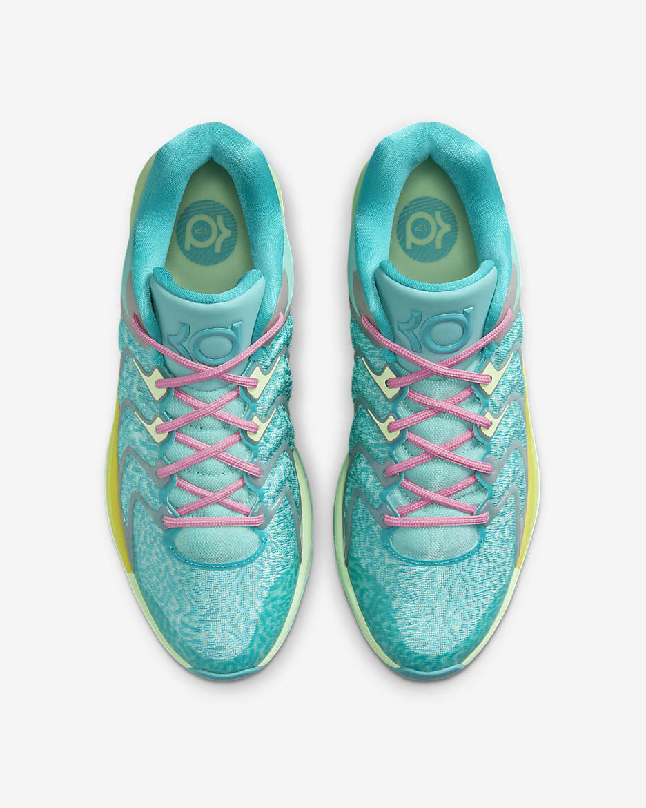 Tenis de básquetbol para mujer KD17 x Jonquel Jones - Cactus empolvado/Escarcha verde/Tiza coral/Verde vapor