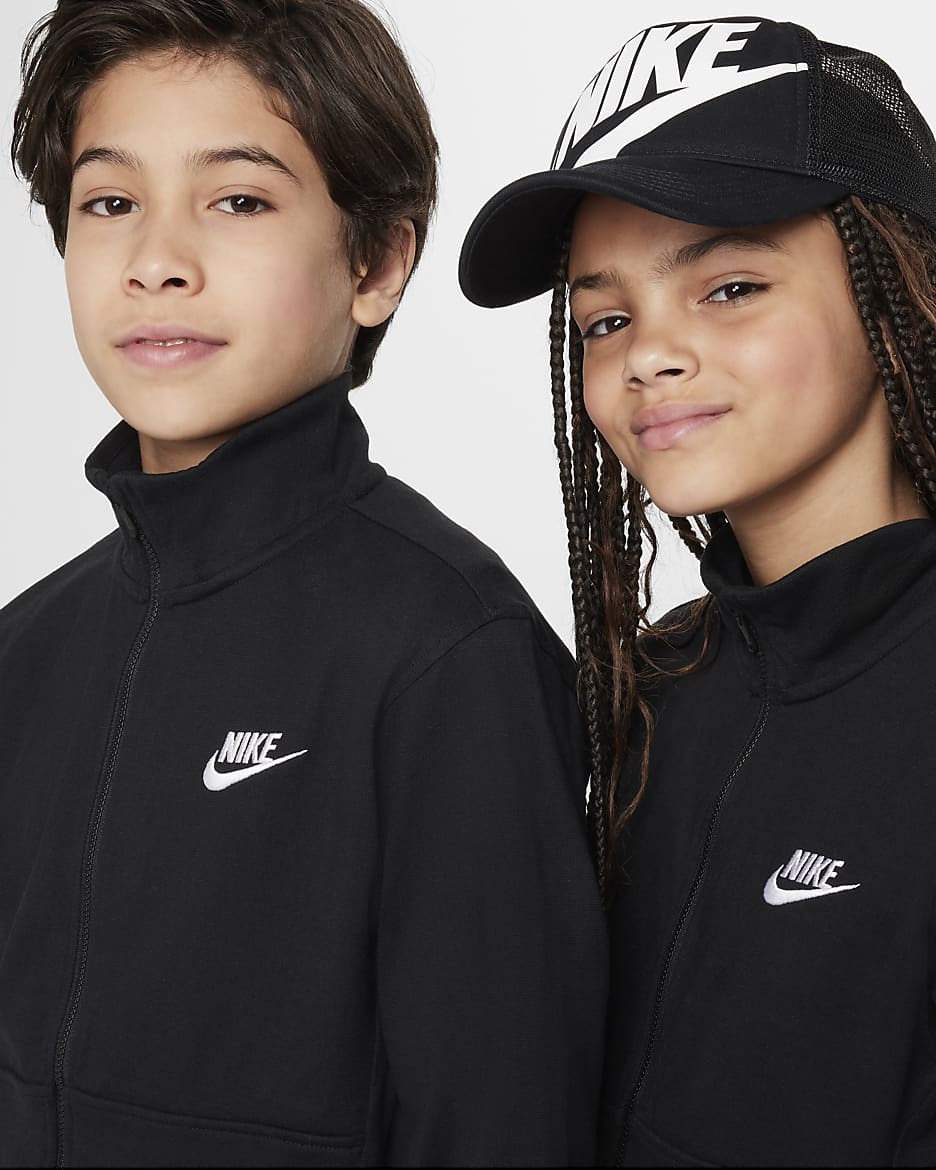 Nike Sportswear Club 大童全長式拉鍊針織外套 - 黑色/黑色/白色