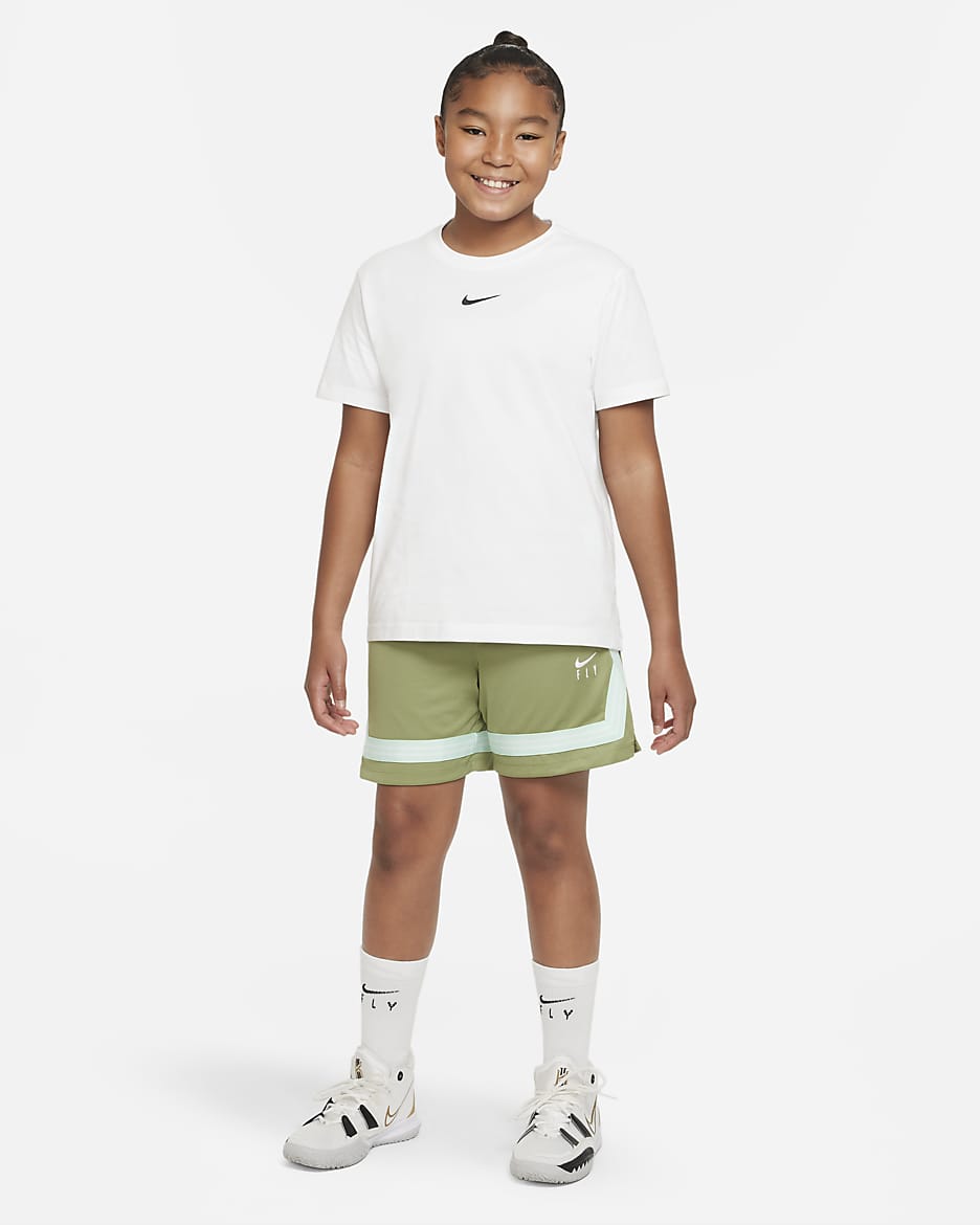 Nike Dri-FIT Fly Crossover Big Kids' (Girls') Basketball Shorts (Extended Size) - Alligator/White