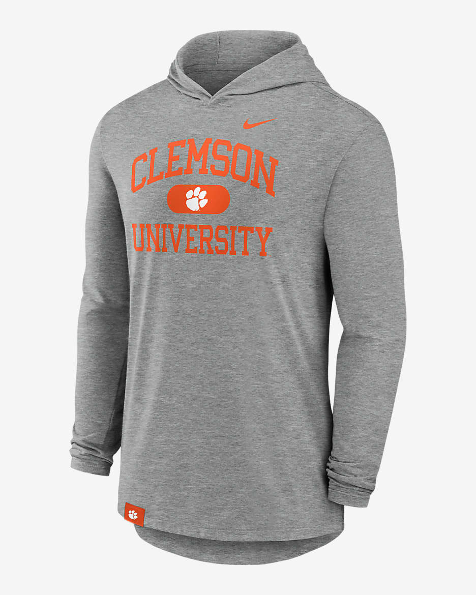 Playera de manga larga universitaria Nike Dri-FIT con gorro para hombre Clemson Tigers Blitz - Gris jaspeado