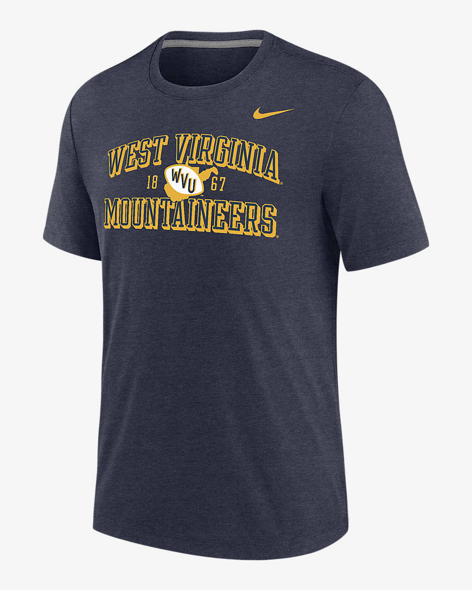 Playera Nike College para hombre West Virginia - Azul marino jaspeado