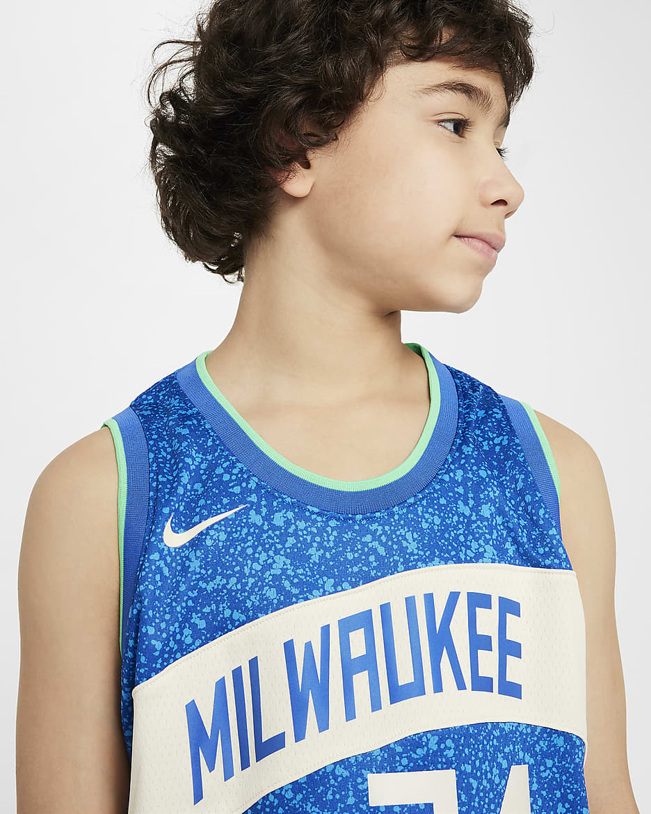 Giannis Antetokounmpo Milwaukee Bucks 2023/24 City Edition Older Kids' Nike Dri-FIT NBA Swingman Jersey - Game Royal