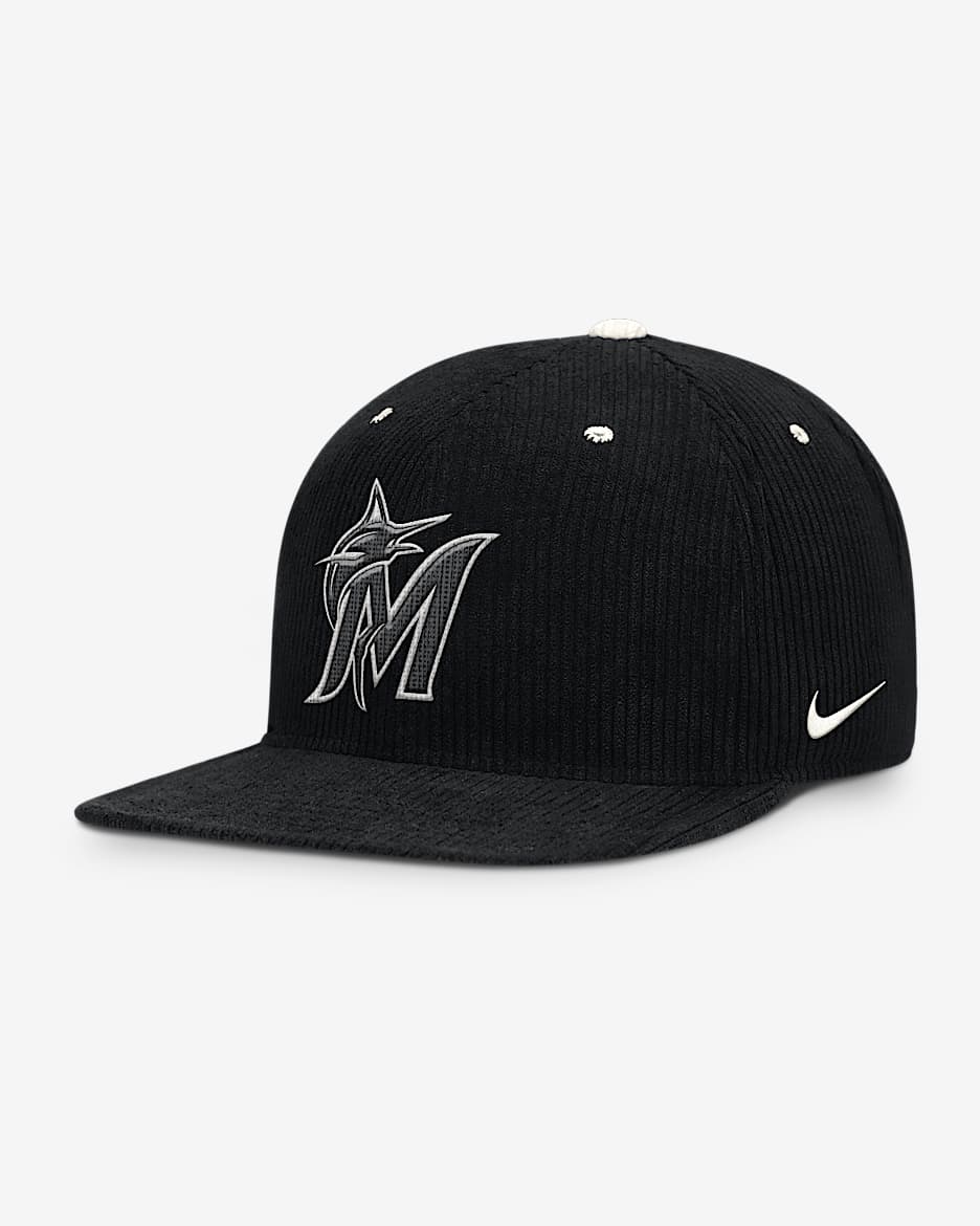 Gorra Nike de la MLB ajustable para hombre Miami Marlins Pro - Negro