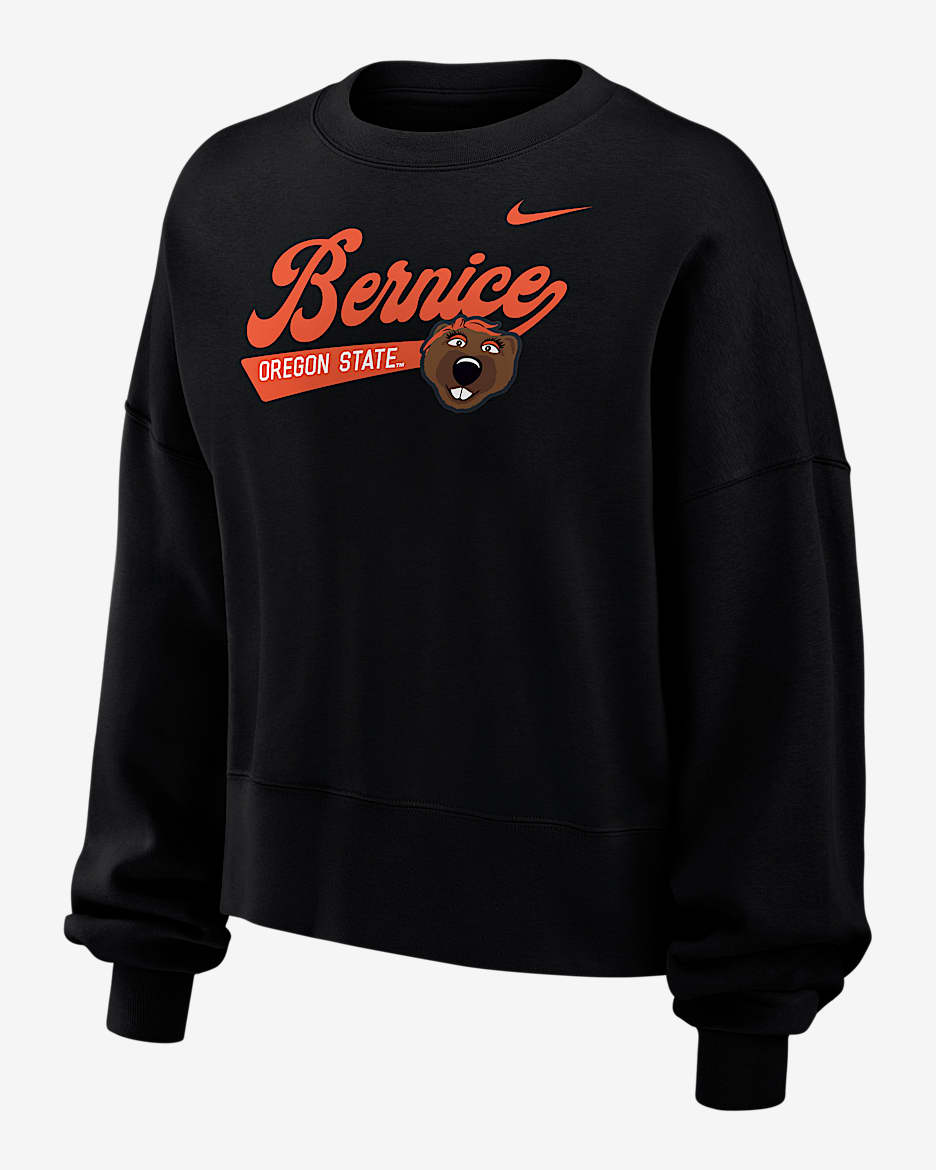 Sudadera de cuello redondo universitaria Nike para mujer Oregon State Phoenix Fleece - Negro