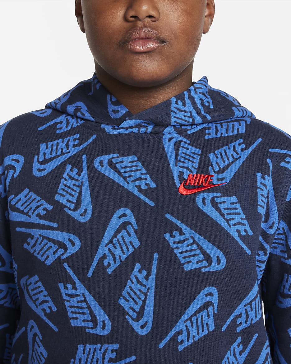 Nike Sportswear Club Fleece Big Kids' (Boys') Pullover Hoodie (Extended Size) - Midnight Navy/University Red